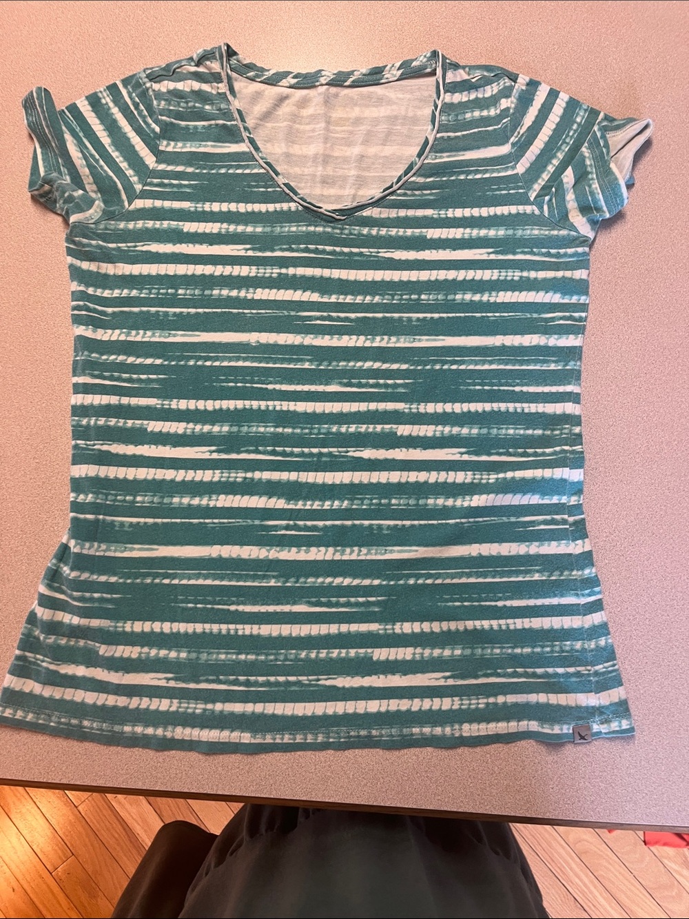 Striped Teal & White V-Neck Women’s Top